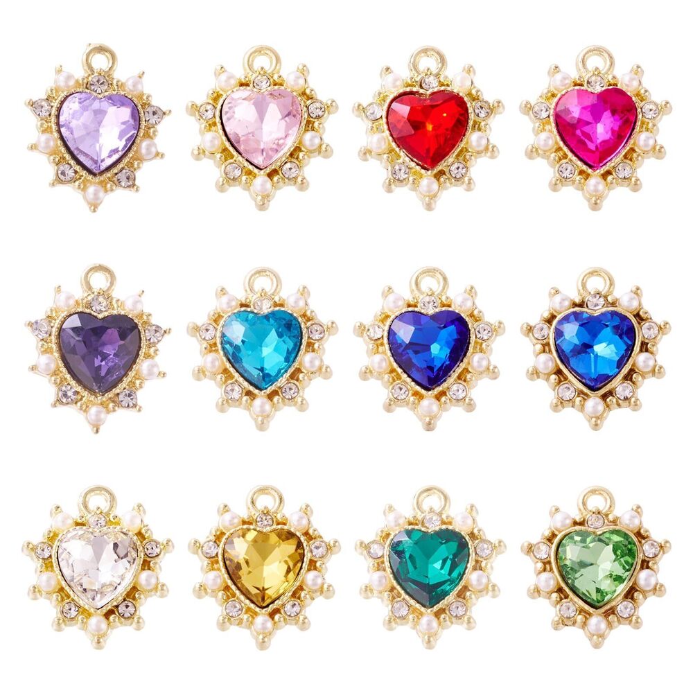 9170 24pcs Golden Heart Rhinestone Earring Charms Crystal Rhinestone